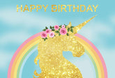Rainbow Gold Unicorn Celebrate For Birthday Photography Backdrop Shopbackdrop
